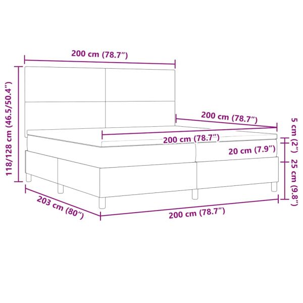 Легло с пружинирана основа Тъмен сив и бял 200 x 200 cm