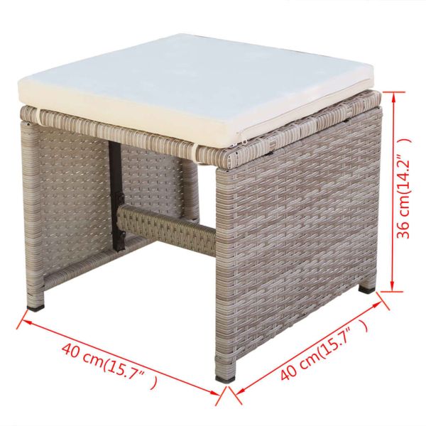 Градински комплект с възглавници, 5 части, бежов полиратан