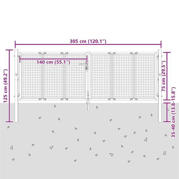 Градинска порта, антрацит, 300x75 см, стомана