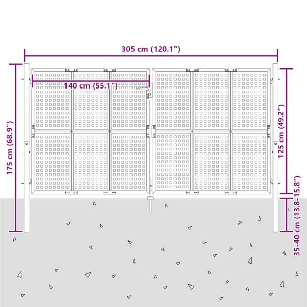 Градинска порта, антрацит, 300x125 см, стомана
