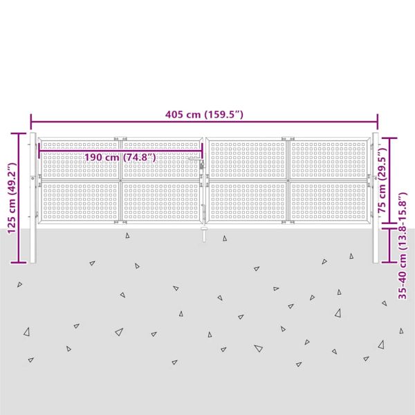 Градинска порта, антрацит, 400x125 см, стомана