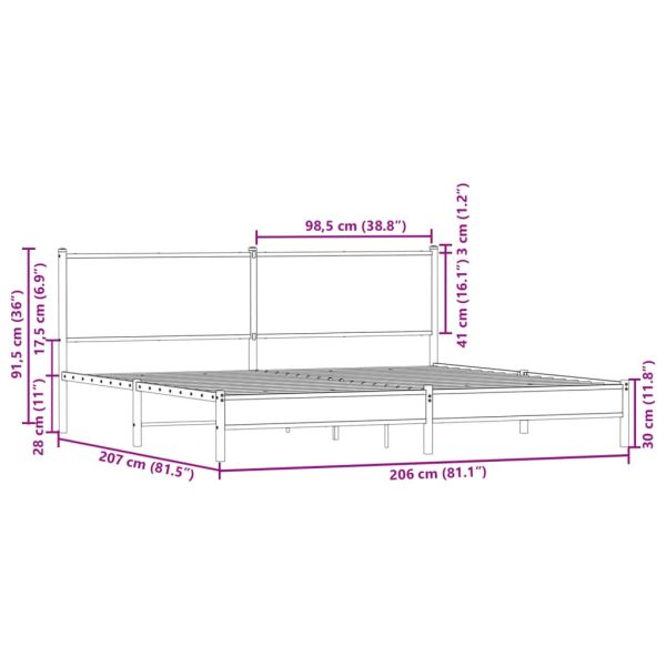 Метална рамка за легло, без матрак, опушен дъб, 200x200 см