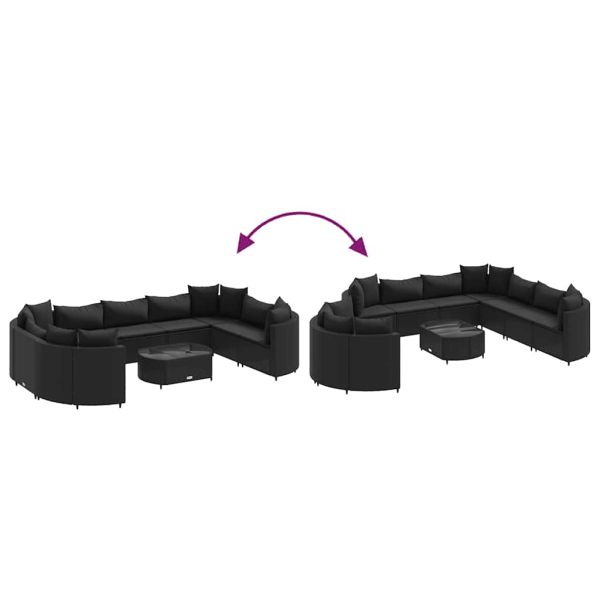 Градински комплект диван с възглавници 10 части черен полиратан