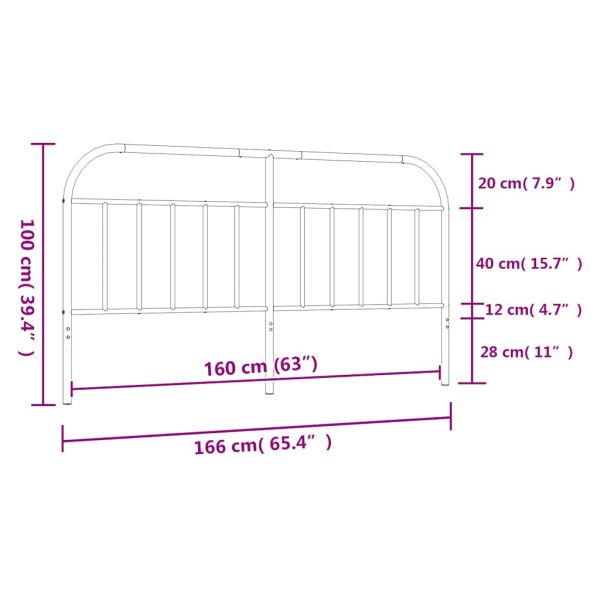 Метална резервна табла за легло, черна, 160 см
