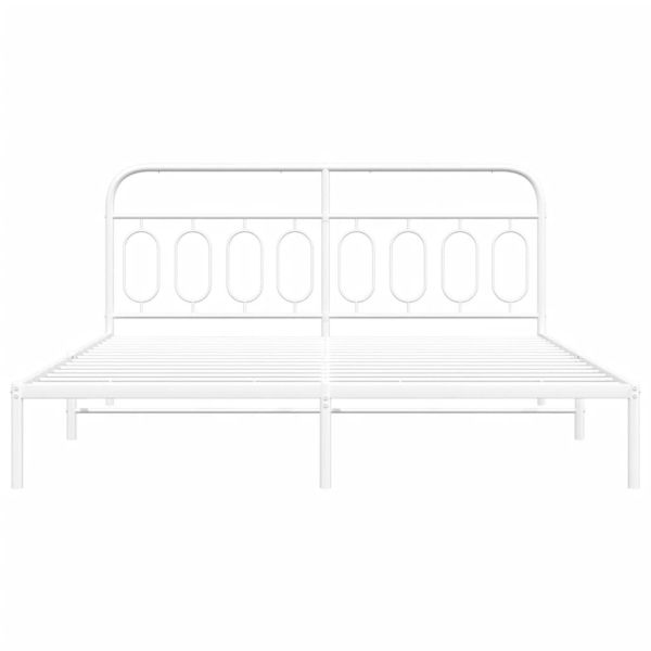 Метална рамка за легло с горна табла, бяла, 160x200 см