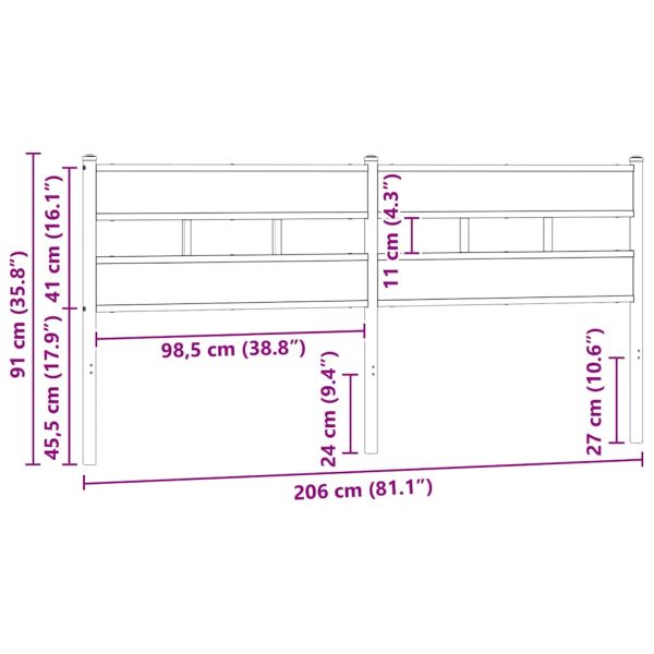 Резервна табла за легло, опушен дъб, 200 см, желязо и инженерно дърво