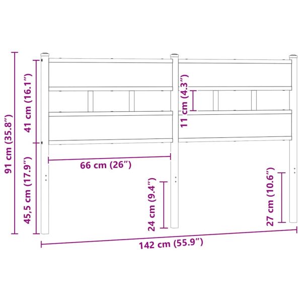 Резервна табла за легло, дъб сонома, 135 см, желязо и инженерно дърво