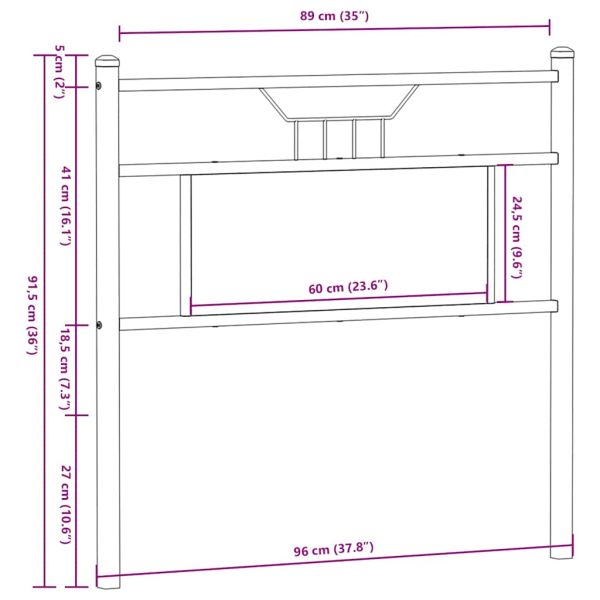 Резервна табла за легло Дъб Сонома 90 cm Изработена дървесина и стомана