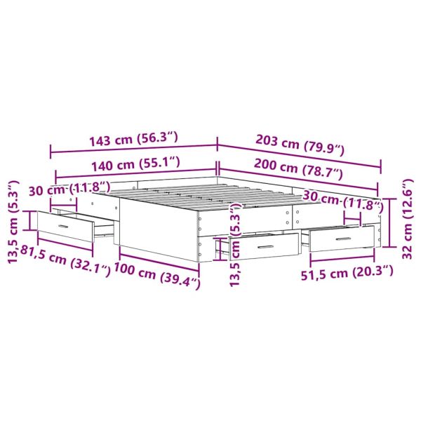 Рамка за легло с чекмедже Дъб 140 x 200 cm Инженерно дърво