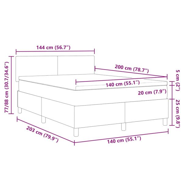 Легло с пружинирана основа Светлосив и бял 140 x 200 cm