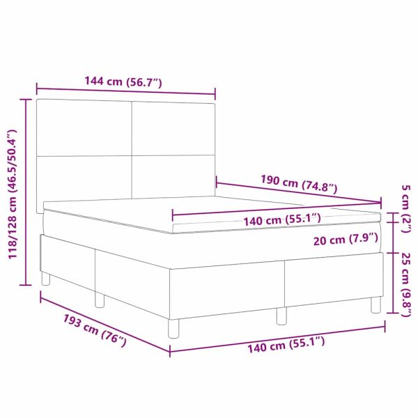 Легло с пружинирана основа Светлосив и бял 140 x 190 cm