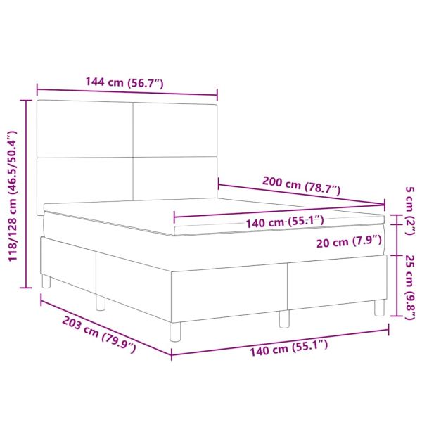 Легло с пружинирана основа Светлосив и бял 140 x 200 cm