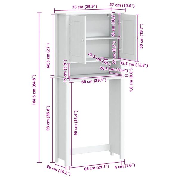 Шкаф за пералня "BERG" бял 76x27x164,5 см масивно дърво