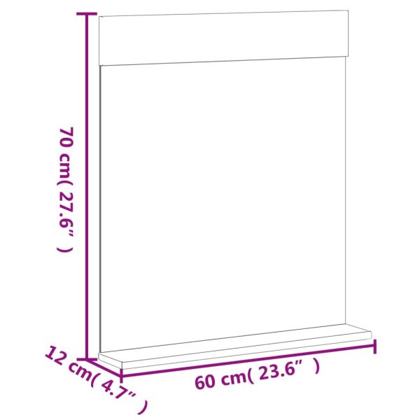 Огледало за баня с рафт "BERG" бяло 60x12x70 см масивно дърво