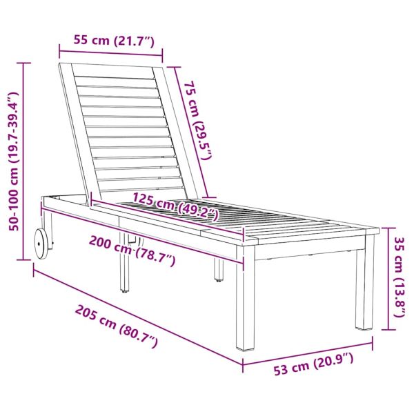 Шезлонг Натурален маслен 205 x 53 x 100 см Солидно тиково дърво