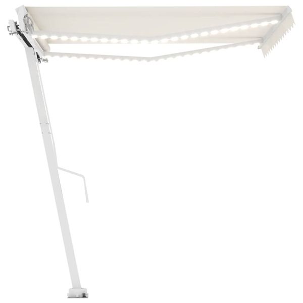 Ръчно прибираща се тента с LED, 300x250 см, кремава