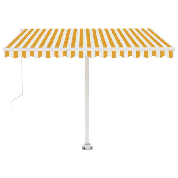 Ръчно прибиращ се сенник с LED, 350x250 см, жълто и бяло