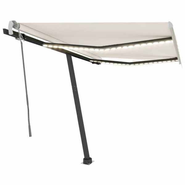 Ръчно прибиращ се сенник с LED, 350x250 см, кремав