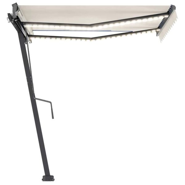 Ръчно прибиращ се сенник с LED, 350x250 см, кремав
