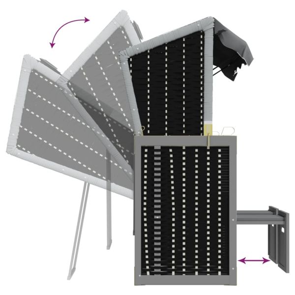 Strandkorb с навес, полиратан и масивно дърво, антрацит и черно