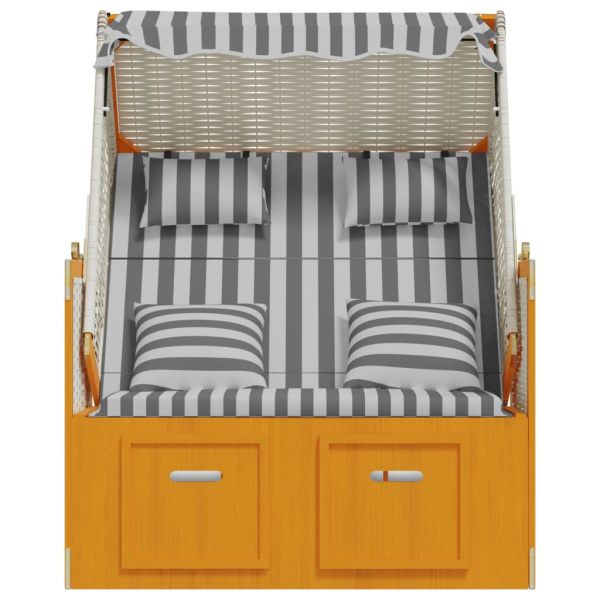 Strandkorb с възглавници, полиратан и дърво масив, бяло и сиво