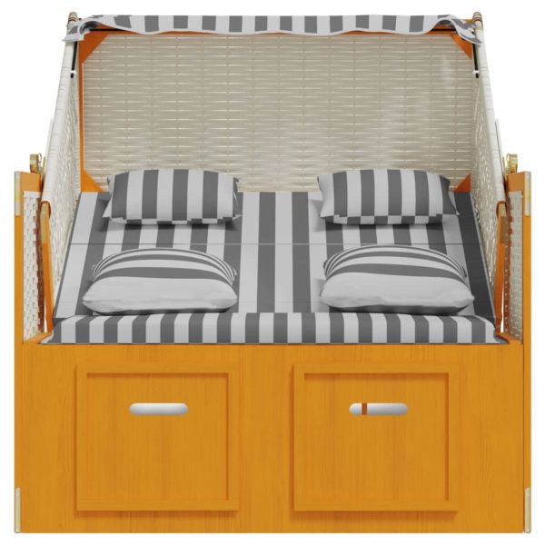 Strandkorb с възглавници, полиратан и дърво масив, бяло и сиво