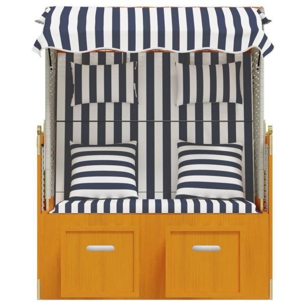 Strandkorb с възглавници, полиратан и дърво масив, бяло и синьо