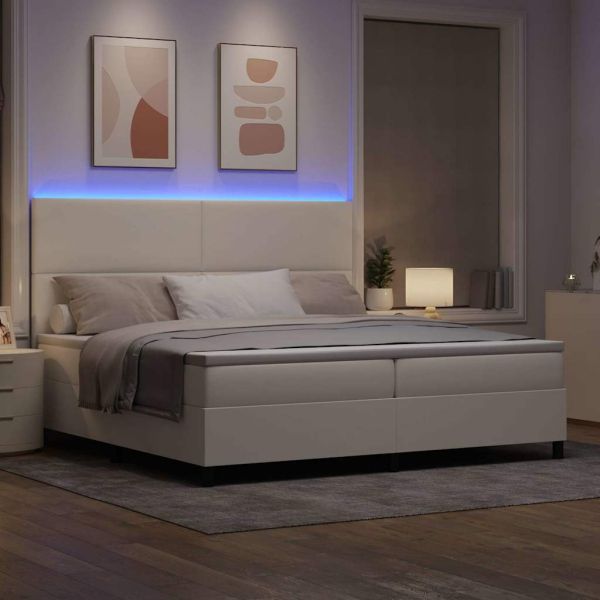 LED кутия за пружини с легло Слонова кост и бяло 200 x 200 cm