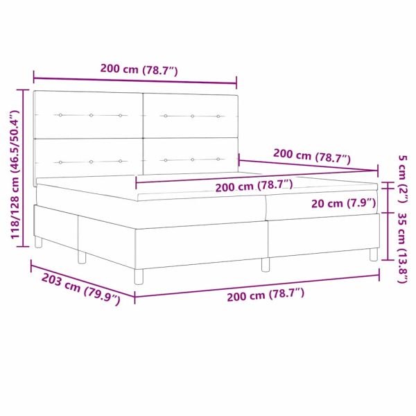 Легло с пружинирана основа с матрак Черно 200 x 200 cm текстил
