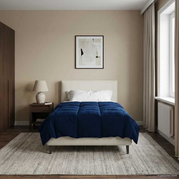 Летен юрган Патичено Тъмен син 135 x 200 cm Микрофибър