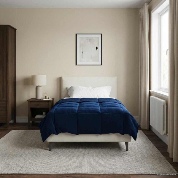 Летен юрган Патичено Тъмен син 155 x 220 cm Микрофибър