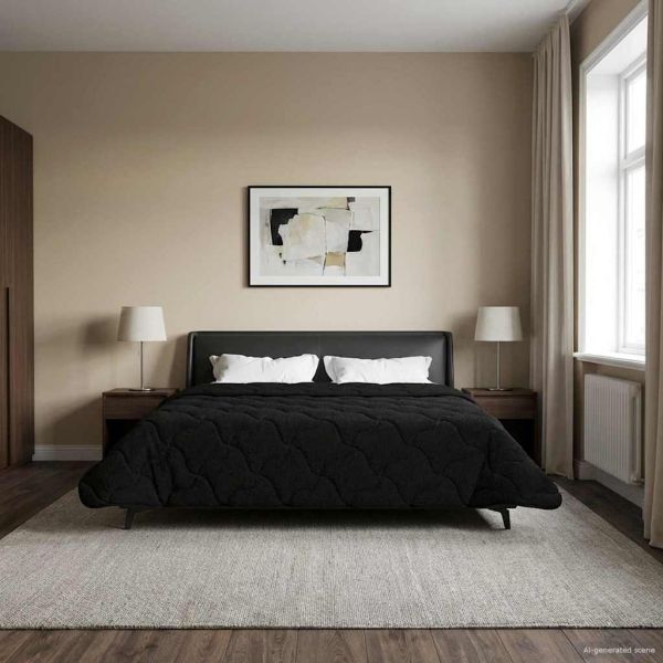 Летен юрган Черно 240 х 260 см Микрофибър и тедди флийс