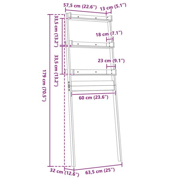 Етажерка за тоалетна, сива, 63,5x32x179 см, борово дърво масив