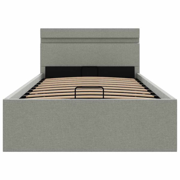 Легло с повдигащ механизъм и LED светлосиво текстил 100x200 см