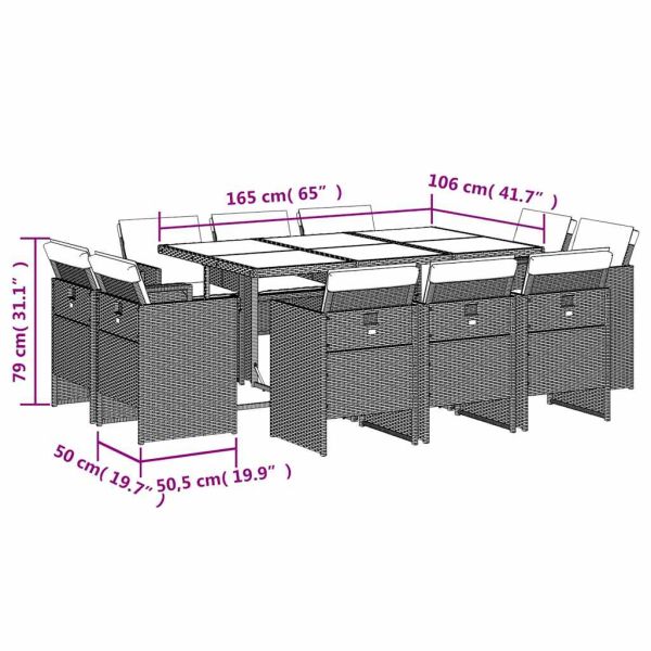 Градински комплект с възглавници 11 части сив полиратан