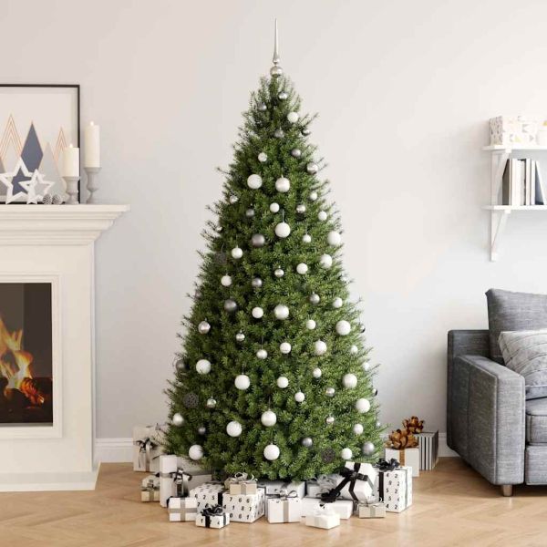 Комплект коледни топки 120 части с връх и 300 LED бяло и сиво