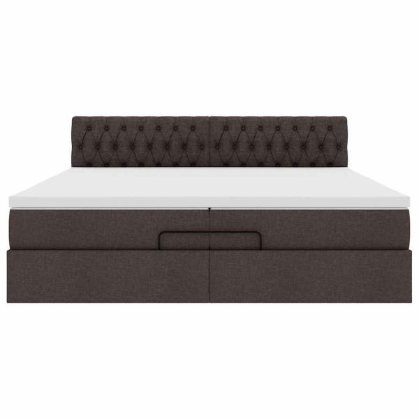 Османска легло с матрак и LED, тъмнокафяво, 200x200 см, плат