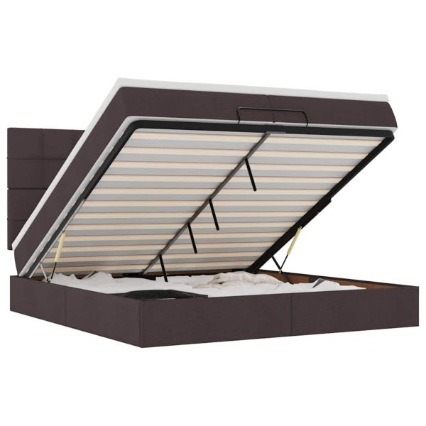 Османска легло с матрак и LED, тъмнокафяво, 200x200 см, плат