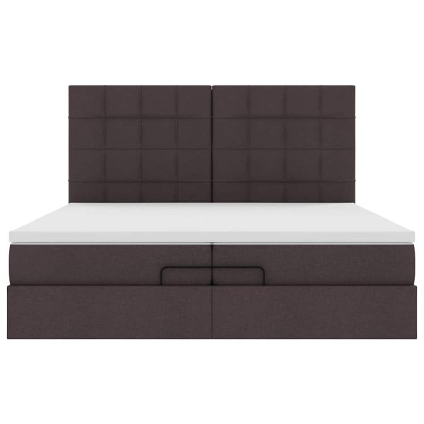 Османска легло с матрак и LED, тъмнокафяво, 200x200 см, плат