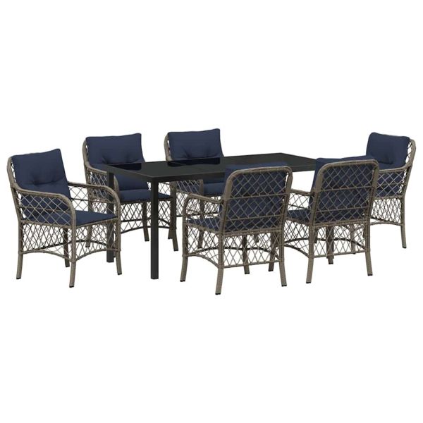 Комплект за хранене в градината 7 pcs Сив и черен Ратан