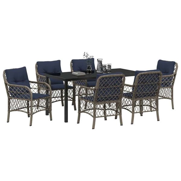 Комплект за хранене в градината 7 pcs Сив и черен Ратан