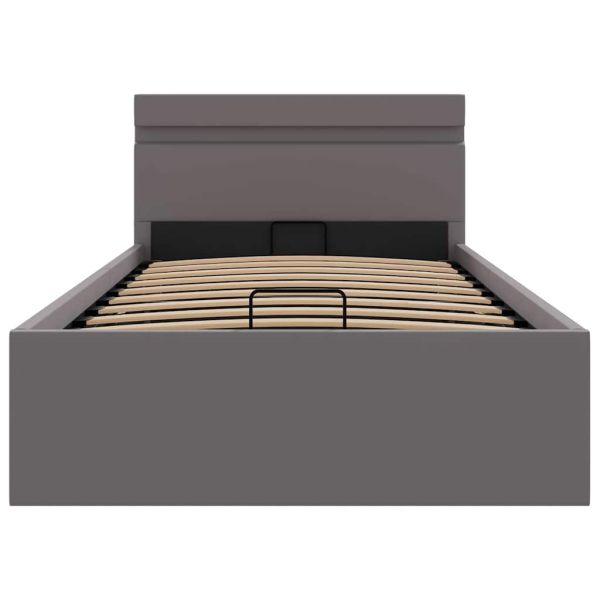 Легло с повдигащ механизъм и LED сиво еко кожа 100x200 cм