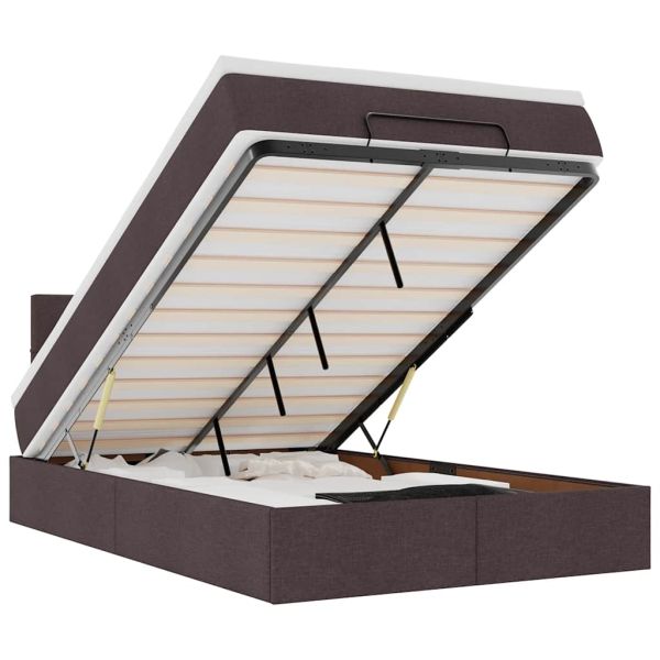 Османска легло с матрак и LED, тъмнокафяво, 120x200 см, плат