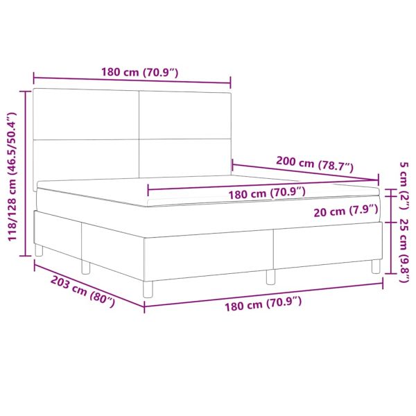Легло с пружинирана основа Тъмен сив и бял 180 x 200 cm