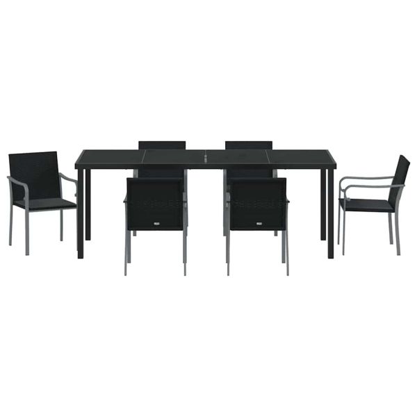 Комплект за хранене в градината 7 pcs Черен и Сив ПЕ ратан