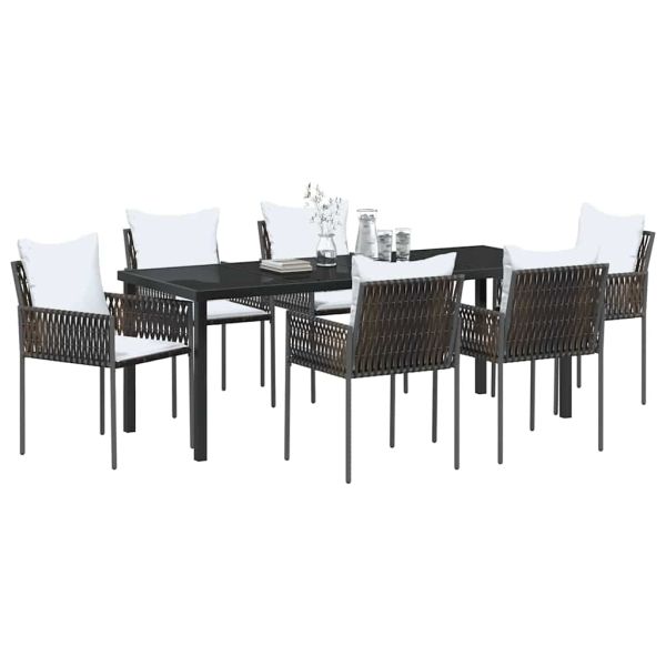 Комплект за хранене в градината 7 pcs Кафяв и черен ПЕ ратан