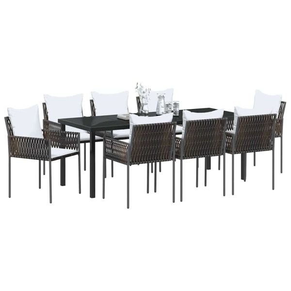 Комплект за хранене в градината 9 pcs Кафяв и черен ПЕ ратан