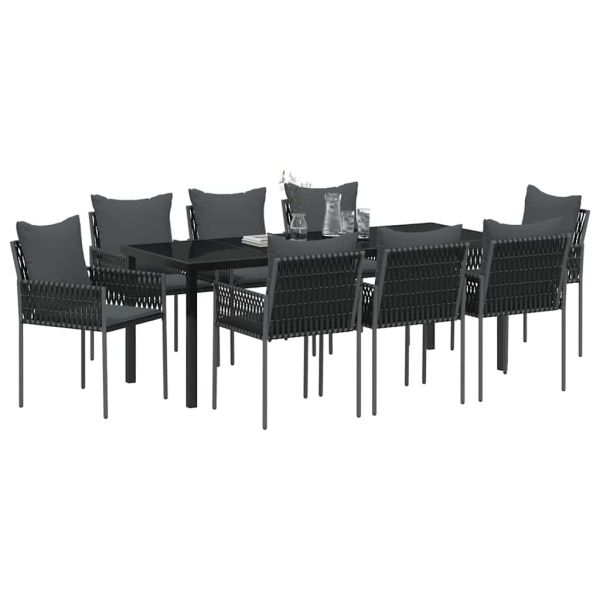 Комплект за хранене в градината 9 pcs Черен и Сив ПЕ ратан