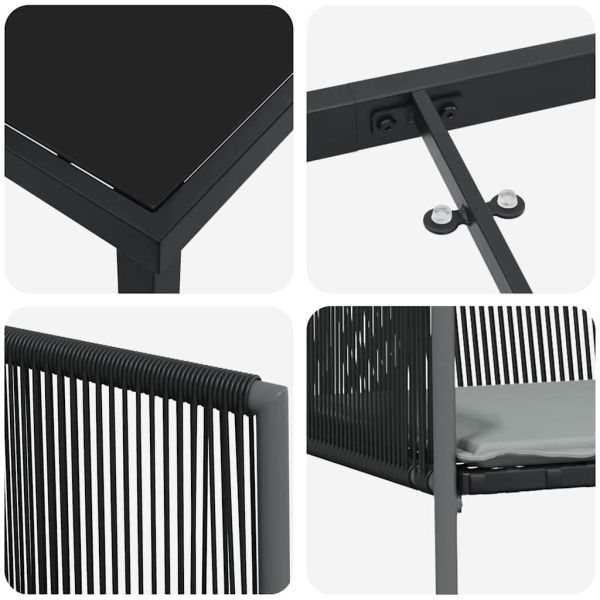 Комплект за хранене в градината 7 pcs Черно ПЕ ратан