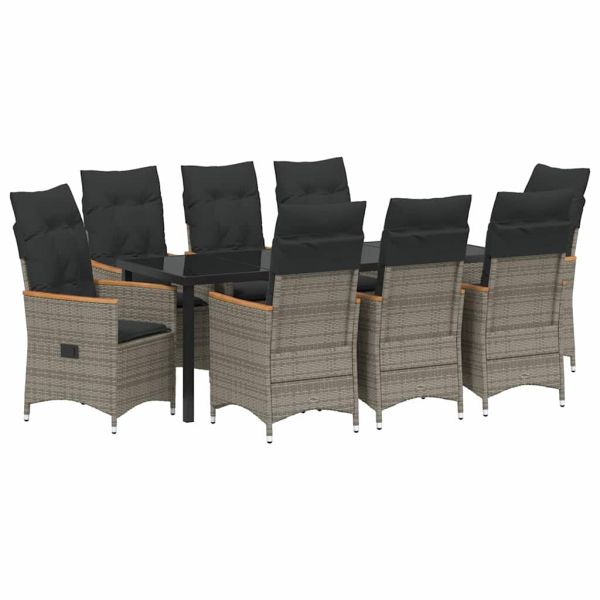 Комплект за хранене в градината 9 pcs Сив полиратан